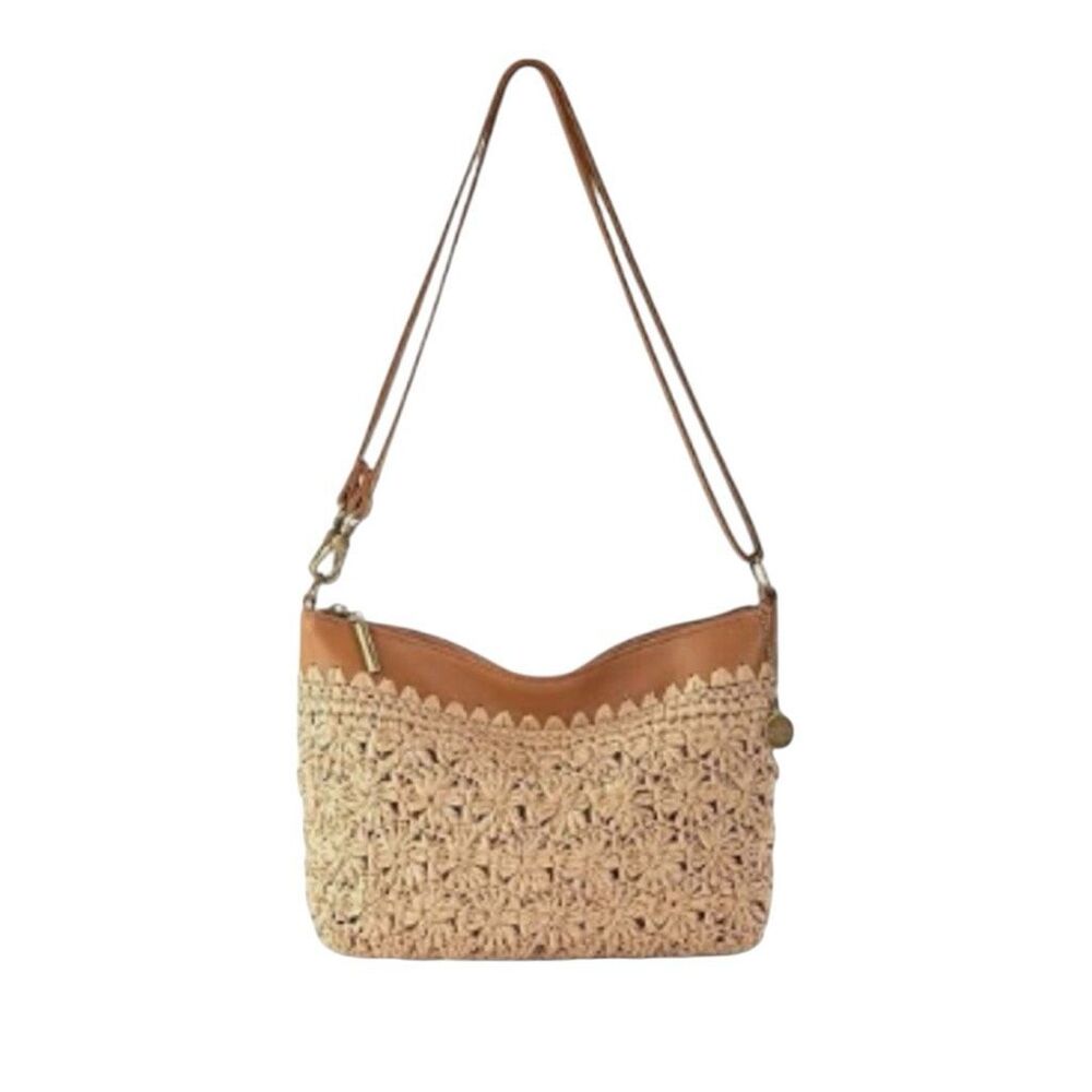 The Sak Soft Straw Crochet Crossbody Bag The Sak Tan Crochet and Brown Leather
